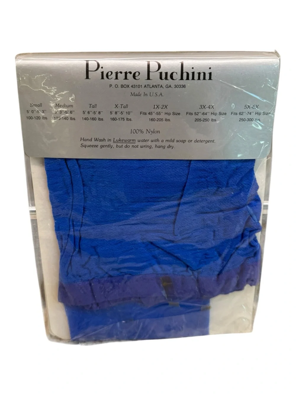 Vintage Pierre Puchini Super Sheer Pantyhose 100% Nylon Royal Blue Tall